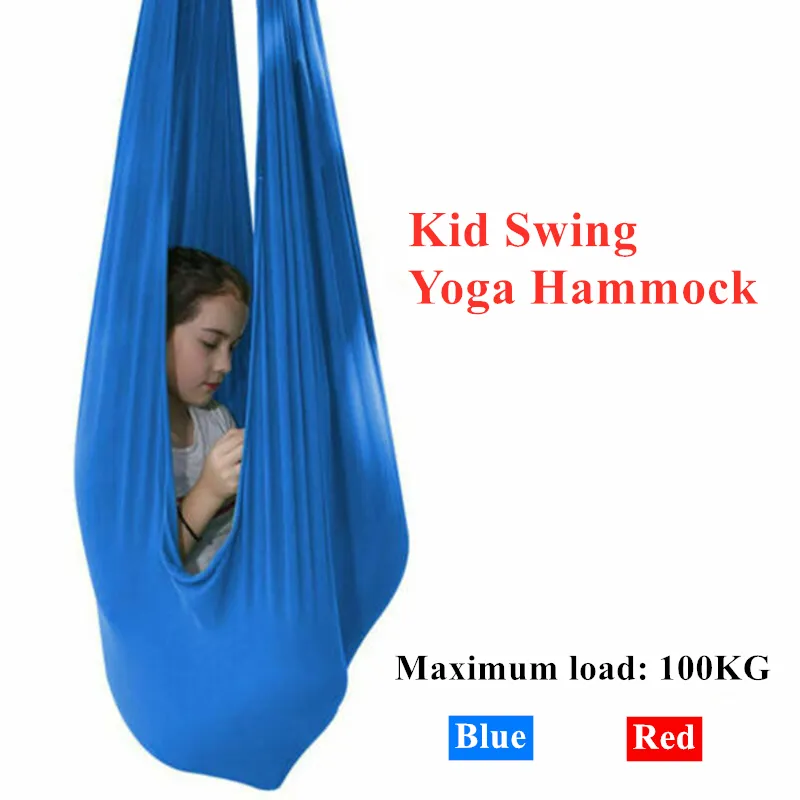 Hamaca para niños de interior Columpio sensorial Yoga Silla de asiento colgante estable Casa Casa Terapia de abrazo Columpio para autismo TDAH Aspergers Azul Rojo Q0219