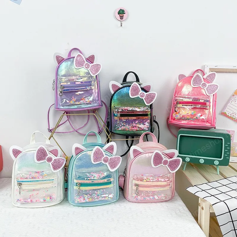 Zaini per ragazze Borse da scuola per bambini Zaino per libri in pelle con paillettes trasparenti Accessori per bambini alla moda dei cartoni animati