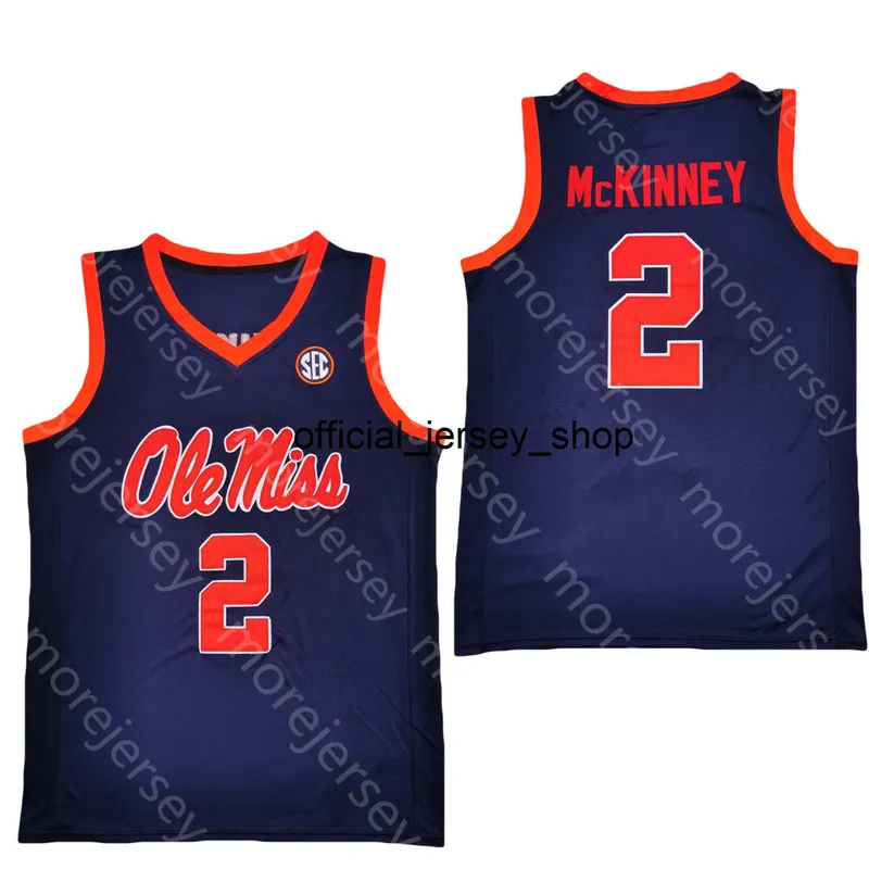 New 2020 Ole Miss Rebels Basketball Jersey NCAA College 2 McKINNEY Navy All Stitched And Embroidery Size S-3XL