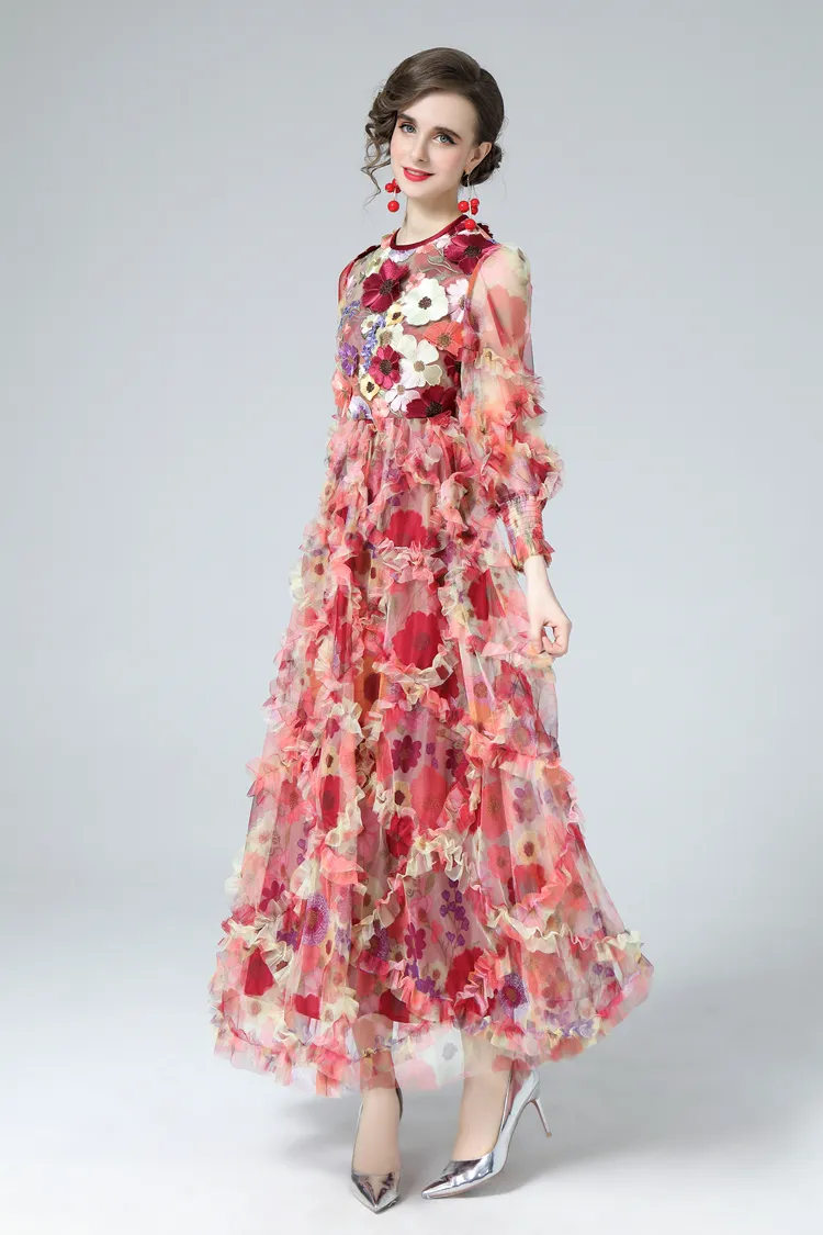 lantern runway floral dress 2024 Women's High Waist A-Line Mini Short White boho dress with Lantern Sleeves, Down Belt, and Down Hanging for Spring/Summer Runway Fashion