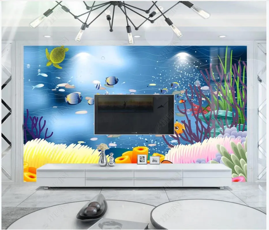 Fonds d'écran Photo personnalisés pour murs Muraux 3D Fresh Beautiful World Sous-marine Dauphin Coral Reef Aquarium Children's Chambre Fond Mural Docteurs Accueil Décoration