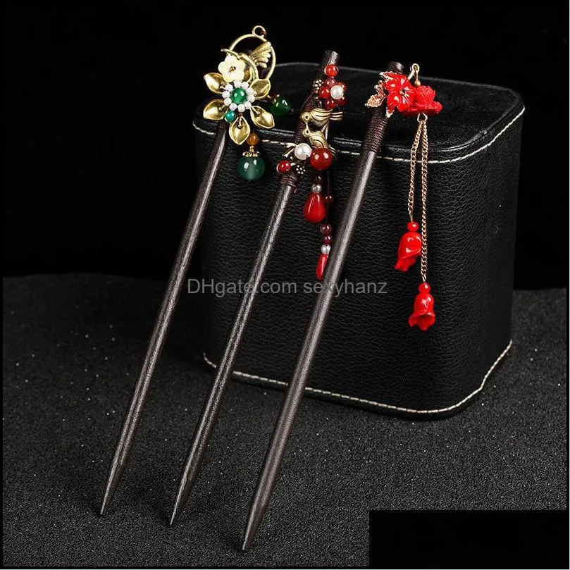 Chinese Ethnic Wooden Hair Sticks Ancient Hairpin With Tassel Headwear Women Jewelry Accessories Gift Pography Props Clips & Barrettes