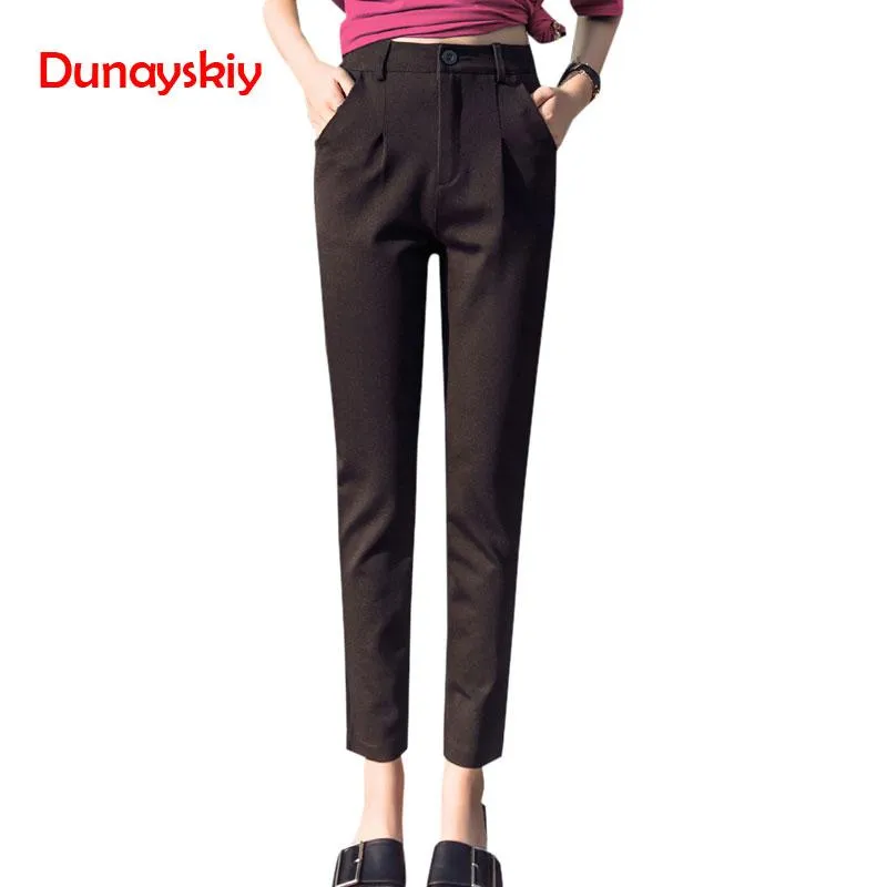 Damskie spodnie Capris Kobiety Długość kostki Spodnie dla Biuro Lady Workwear S-XL Kobiet Prosto Garnitur Elastyczna Luźna Wysoka Talia Khaki Black