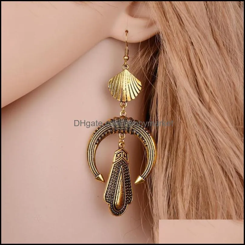 Ethnic Jewelry Vintage Earrings For Women Geometric Metal Shell Pendant Drop Earrings