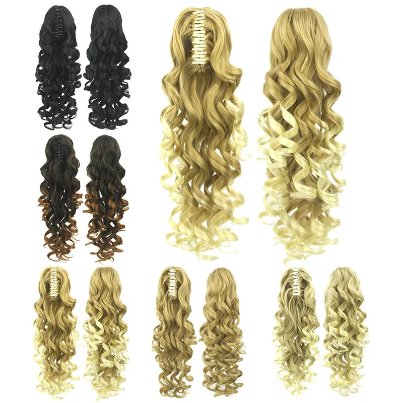 24 polegadas Garça de onda sintética Simulação de cabelo humano Exmentions Grip Ponytails Bundles MW063 em 5 cores