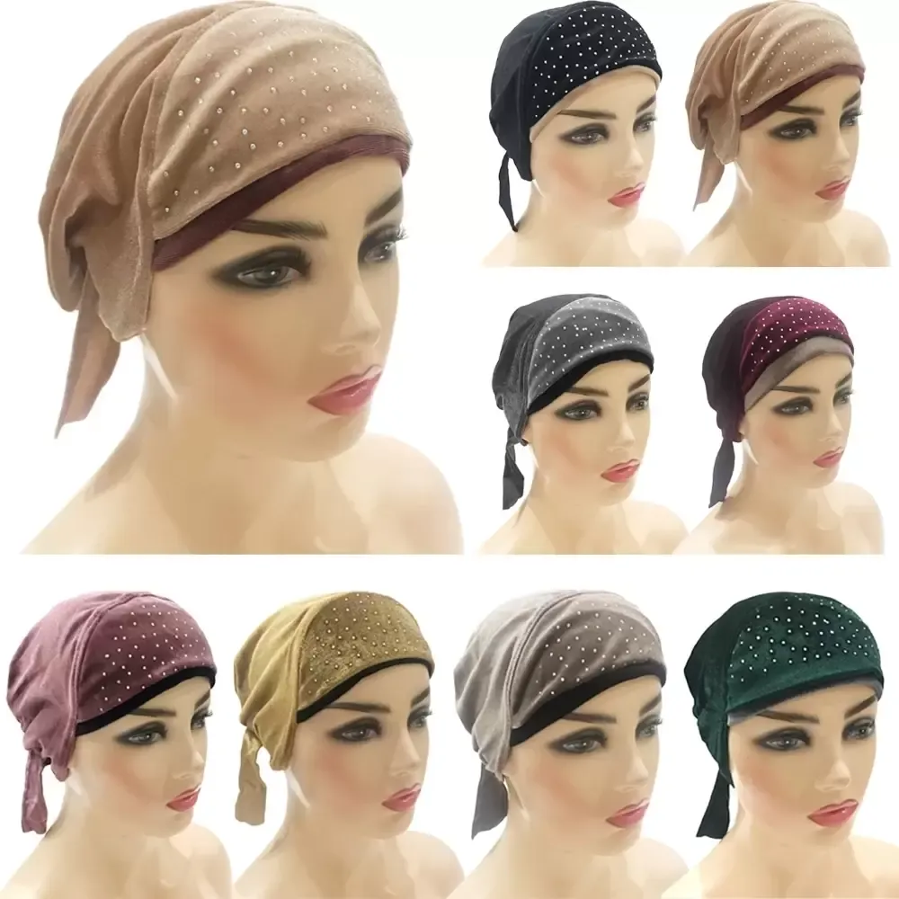 Donne Velluto Inverno Caldo Beanie Skullies Cappello Primavera Calda Perforazione Musulmano Turbante Copricapo Hijab Donna Cappuccio Interno Bandane Moda