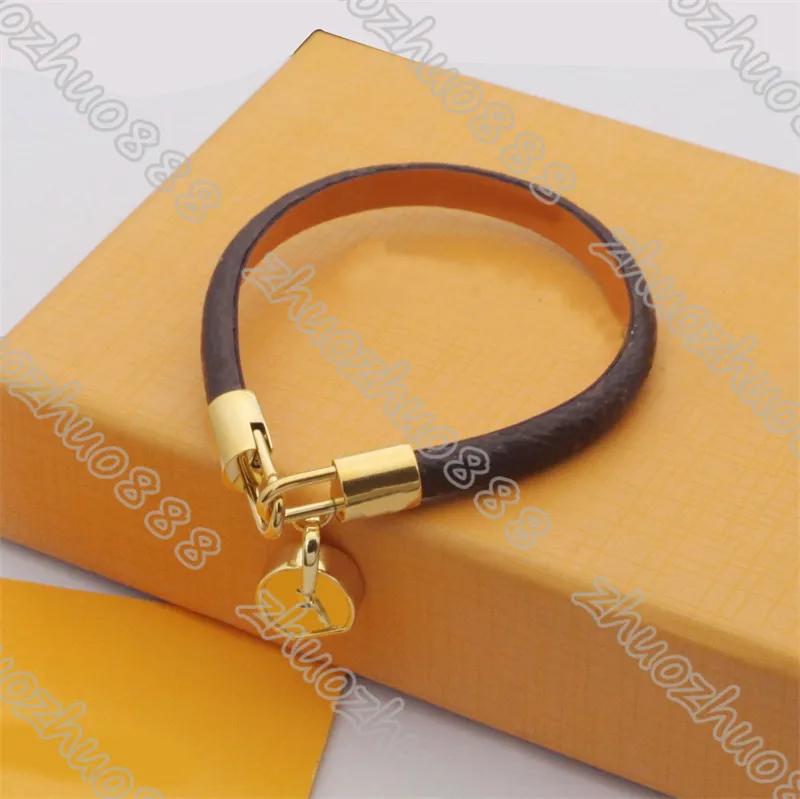 Dropship Fashion Classic Flat Brown designer Leather Bracelet Metal Lock Head Charm Bracelets earrings bracelets suit with box3357