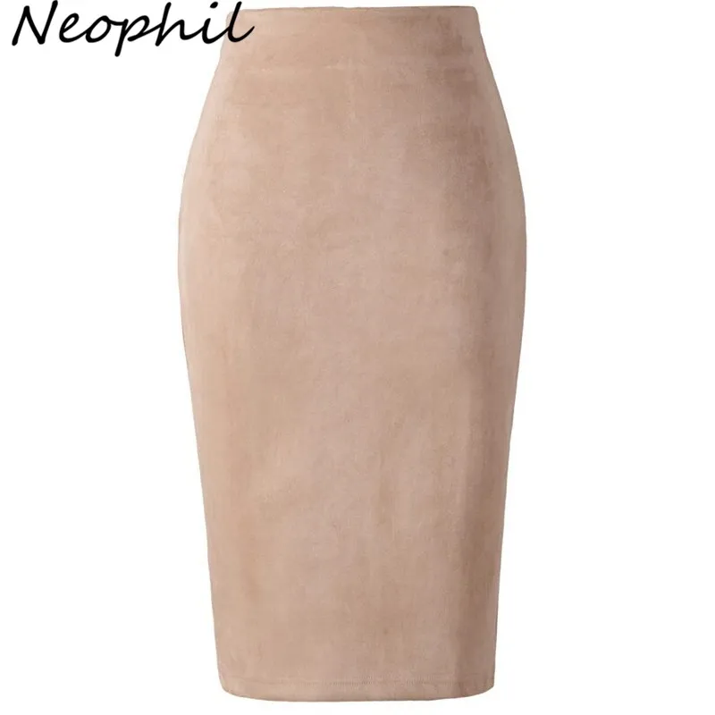 Neophil Winter Mujer Suede Midi Lápiz Falda Cintura Alta Gris Rosa XXL Estilo Sexy Stretch Wrap Señoras Oficina Trabajo Saia S1009 210309