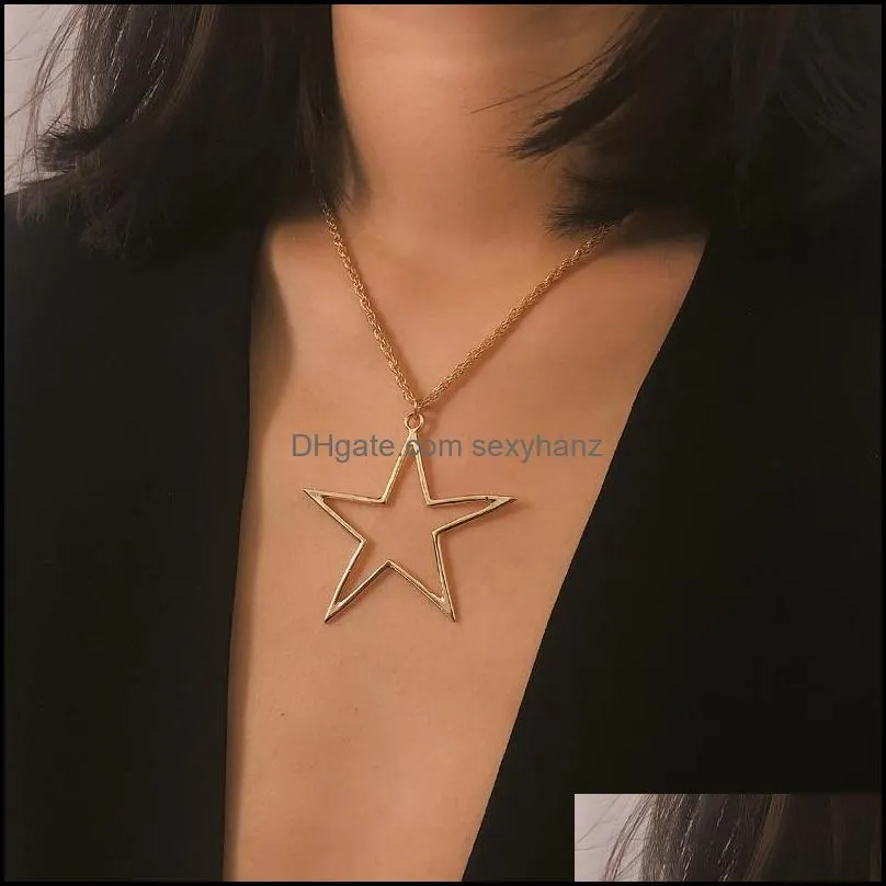 KingDeng Star Necklace Pendants Jewelry Street Beat Gold Punk Unisex Women Chain Simple Hollow Wild Gift Personalized Necklace