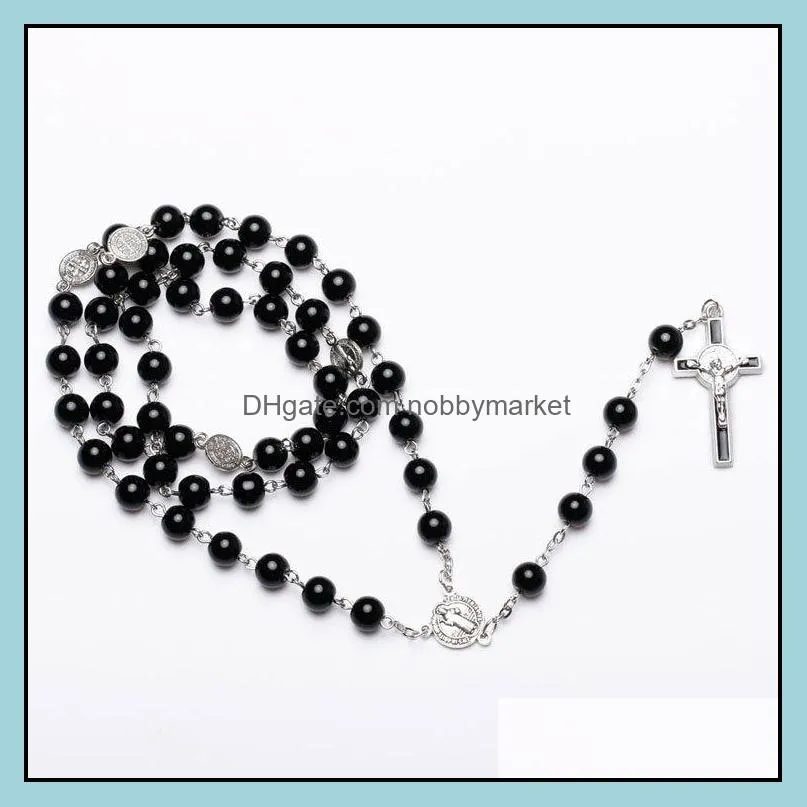 Mens Catholic Rosary necklace For Women Christian Jesus Virgin Mary Cross crucifix Pendant Galss Beaded chains Luxury Jewelry in Bulk