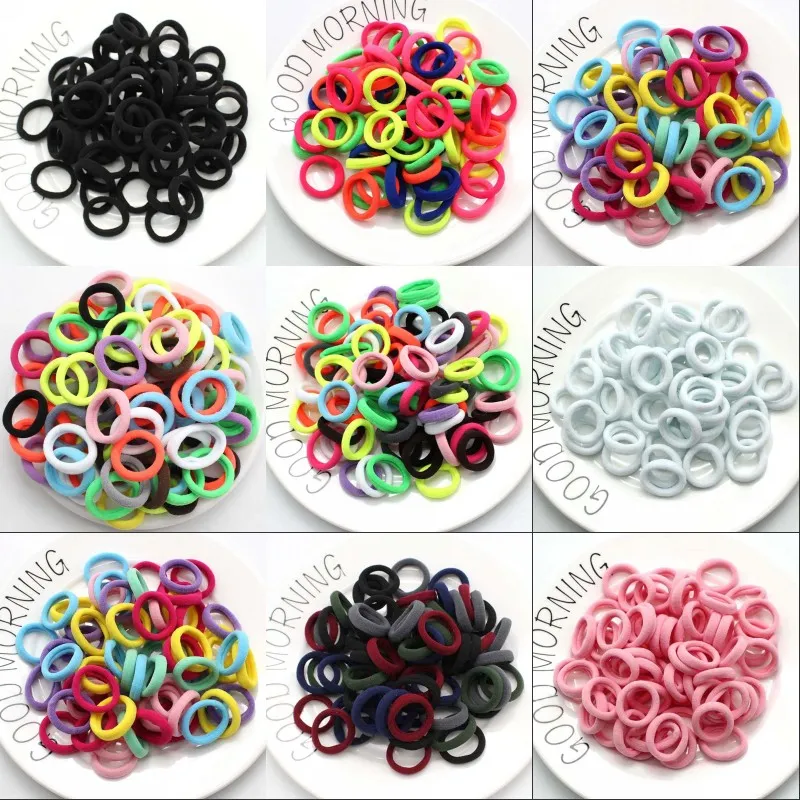 50 Teile/paket 2,4 cm/3 cm Großhandel Coloful Mädchen Elastische Haarbänder Pferdeschwanz-halter Haargummis Stirnband Kinder Zubehör 381 U2