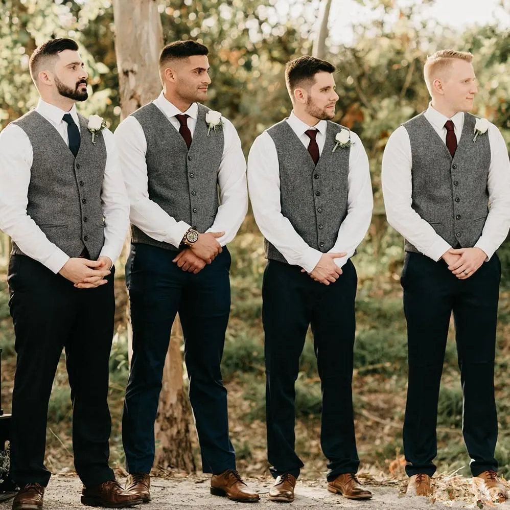 وودلاند رمادي العريس سترات الصوف متعرجة Tweed Groomsmen سترة رفيعة ملائمة لباس الملابس