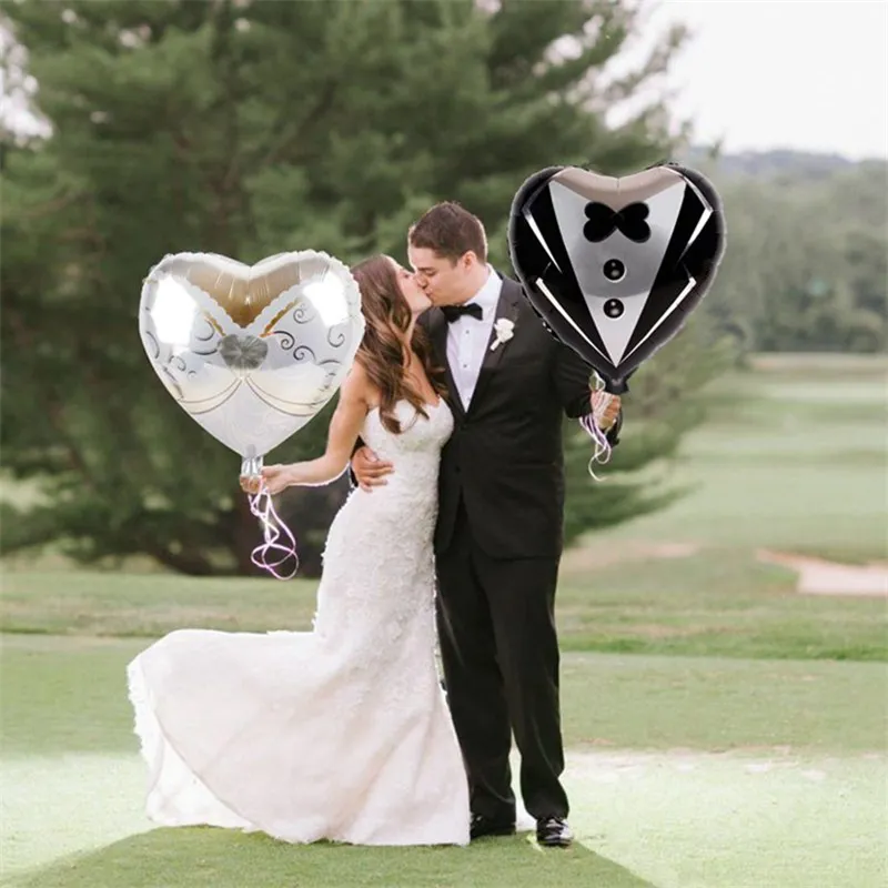 2pcs/Set Bride and Groom Romantic Wedding Dress Foil Heart Balloons Wedding Party Decoration Engagement Valentine's Day Ballons