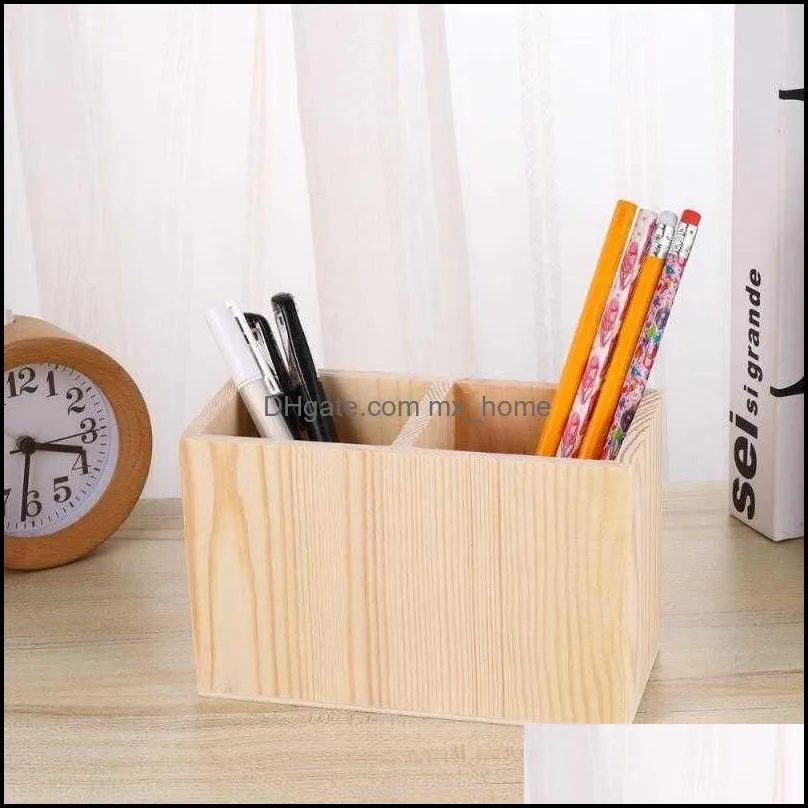 Storage Bottles & Jars Two Compartments Wooden Container Pen Holder Organizer Unfinished Color Case Pot for Home Office DIY Graffiti