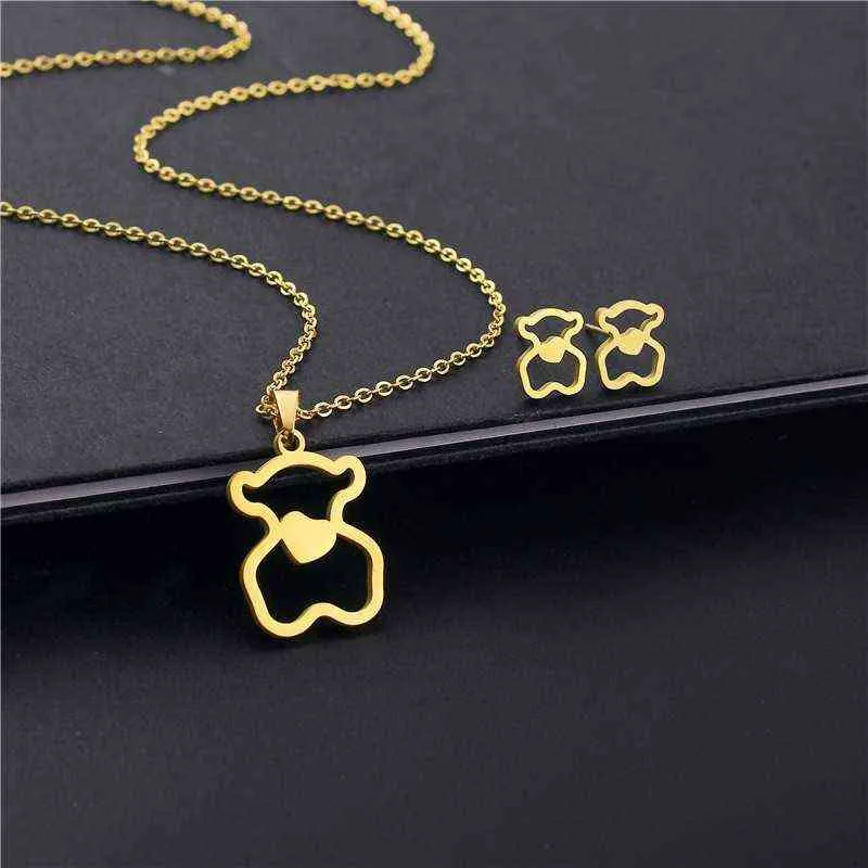 Neue Modeschmuck Für Frauen Edelstahl Halskette Nette Herz Bär Design Hohe Liebe Halskette Anhänger Kette Mädchen Geschenke G1206