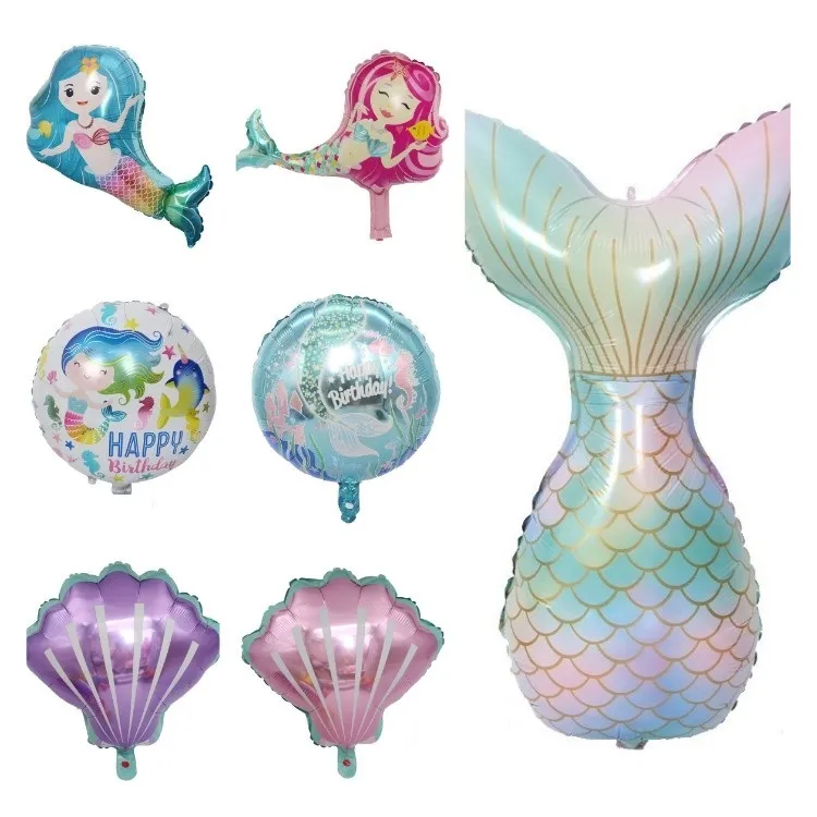 Tecknad sjöjungfru ballongfisk svansfödelsedag ballongparty party dekoration aluminium film ballonger t2i52484
