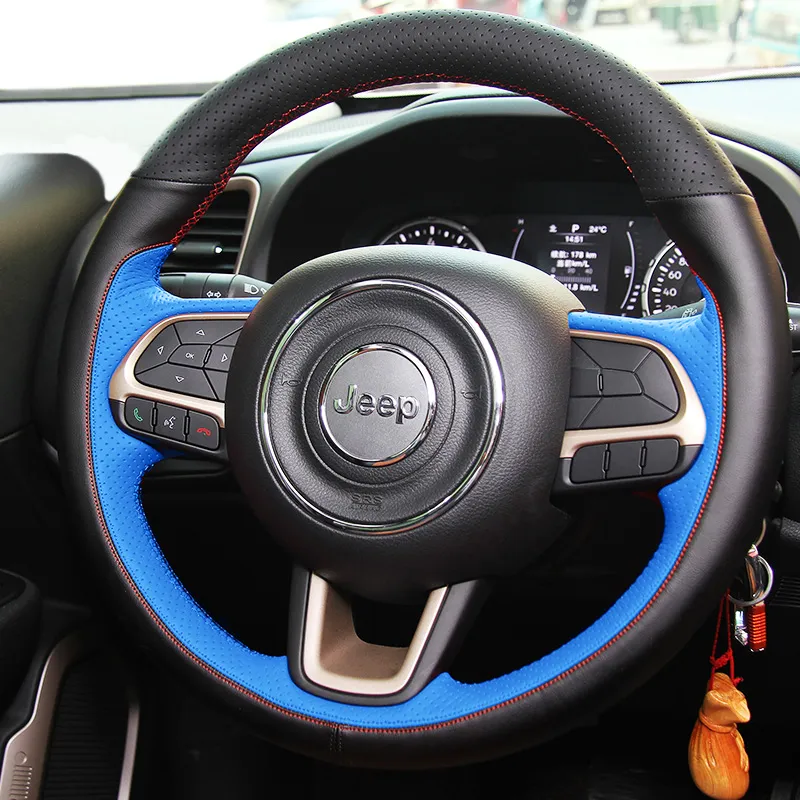 DIY custom made Leather interior modified hand-stitched steering wheel cover For Jeep Compass Renegade Cherokee car accessories