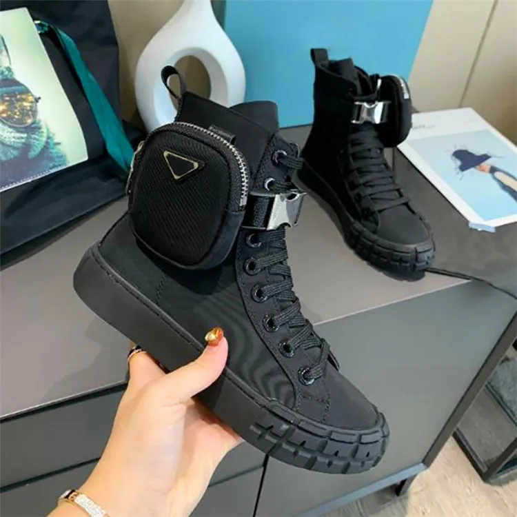 Re-nylon wiel luxe ontwerpers schoenen heren dames high-top sneakers nylon etui lederen voering katoenen veters 14 cm laars been causaal schoenmaat 35-44