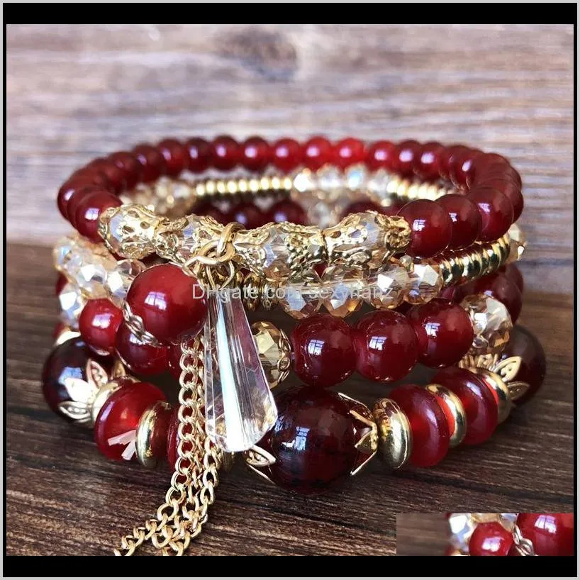 Kimter Bohemian Beaded Bracelets for Women Multilayer Jewelry Charm Crystal Tassel Pendant Bracelet Fashion Accessories N25A F