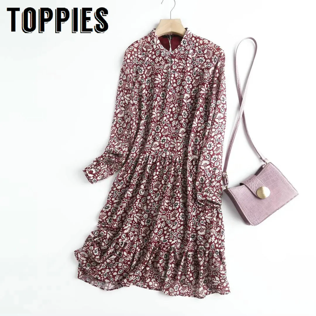 Toppies femmes fleurs imprimé robe printemps à manches longues robes douces Vestidos