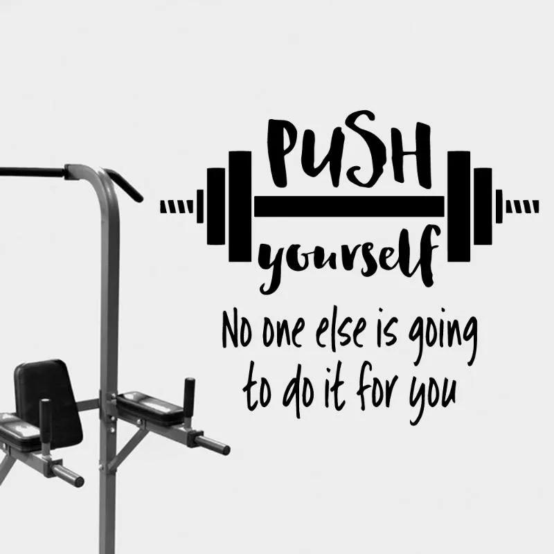 Muurstickers Mode Quotes Sticker Push Yourself Gym voor Oefening Sport Workout Decals Mural Fitness Wallpaper