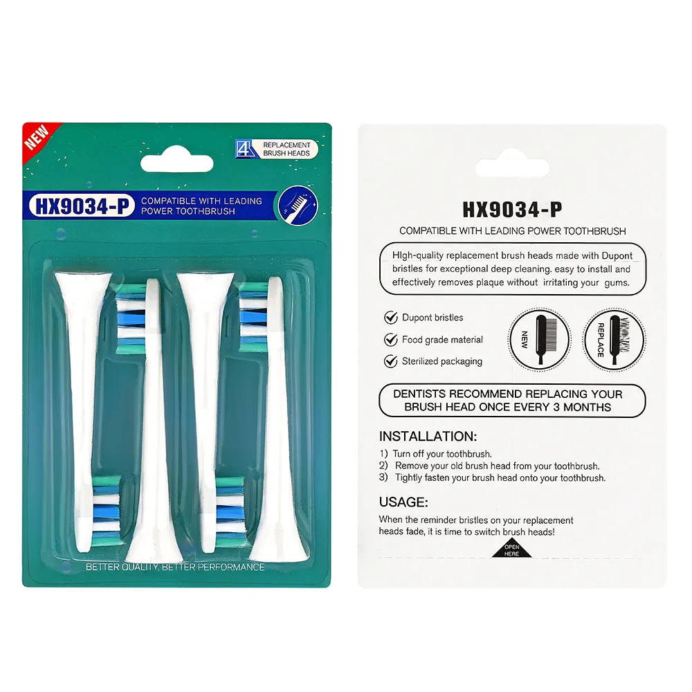 Têtes de brosse à dents de Style touffeté, contrôle de la Plaque, conception brevetée, vente en gros, 400 paquets, HX9034-P