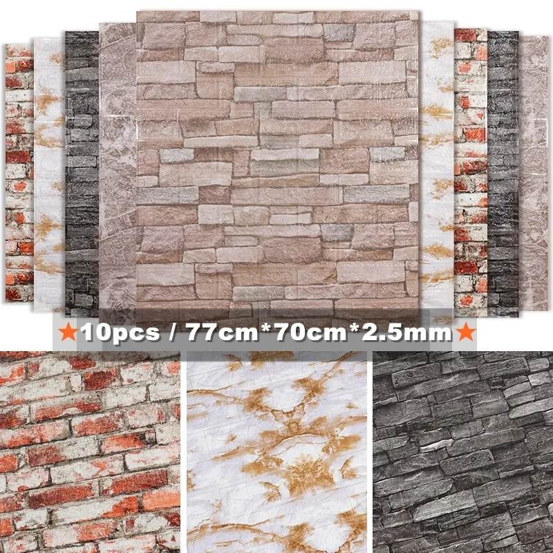 10pcs 3D Brick Wall Sticker DIY paper for Living Room Bedroom TV Waterproof Self-Adhesive Foam Plastic Stickers W220309