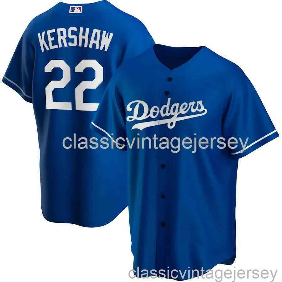 Clayton Kershaw #22 Kraliyet Beyzbol Forması XS-6XL Dikişli Erkekler Kadın Gençlik Beyzbol Forması