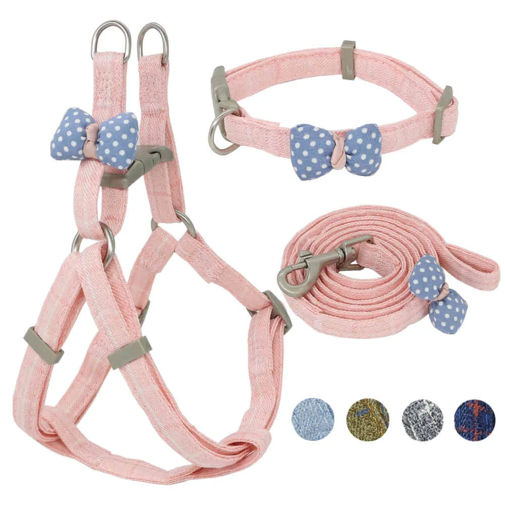 Set Adjustable Soft Cute Bow Dog Harness for Small Medium Collar Leash Outdoor Walking Pet Supplies