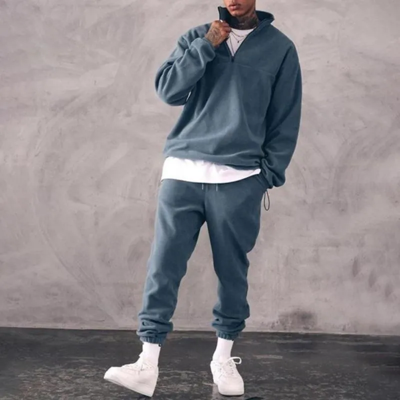 Vīriešu Tracuits 2 gabali siltas, vienkrāsainas vīriešu Tracuit komplekts rudens/ziemas modes sporta uzvalkam, statīva apkakle, sabiezē_voghion.com