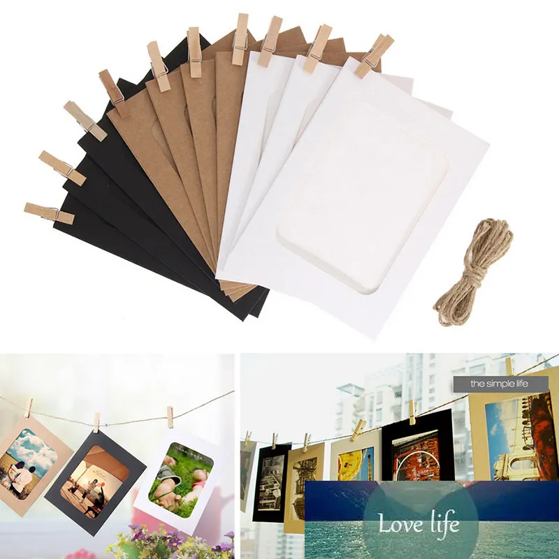 10 Pcs 3Inch DIY Combination Kraft Paper Photo Frame With Rope Clips Hanging Wall Picture Album Decoration Frames