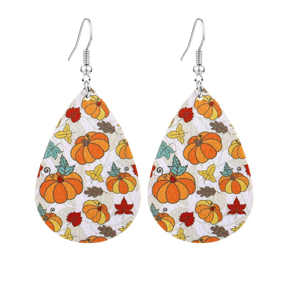 Designer Halloween Lederen Dangle Earring voor vrouwen Teardrop Pumpkin Flowers Skull Print Petal Drop Earrings Sieraden Gift