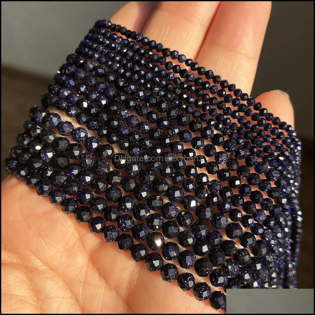 2 3 4mm Faceted Blue Sand Gem Stone Beads Round Loose Spacer Beads for Jewelry Making DIY Bracelet Earrings Accessories 15