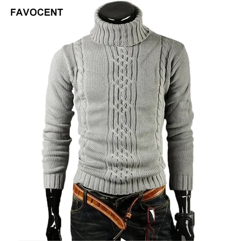 FAVOCENT Maglione Maschile Pullover Uomo Maschile Marca Casual Maglioni Slim Uomo Solido Risvolto Alto Jacquard Hedging Maglione da Uomo XXL 210909