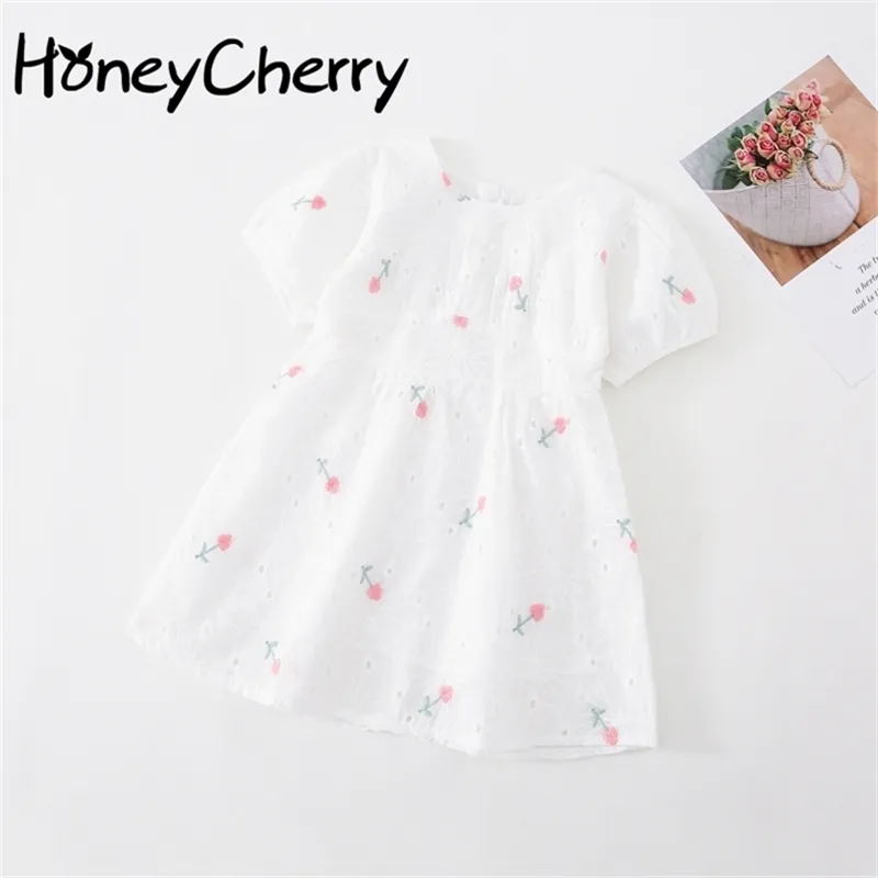 Branco Vestido Bordado Verão Verão Coreano Verão do Sweet Sen Department Puff Fairy Girls Roupas 210702