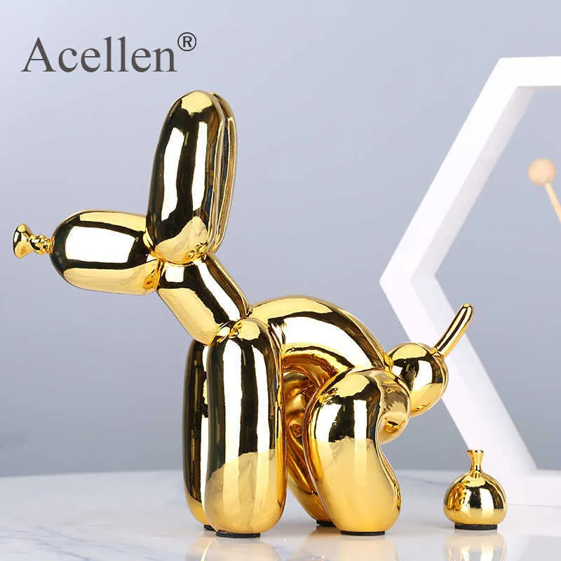 Sculpture Chien Ballon Qui Fait Caca - Résine, 10x22x17,5 Cm - Décoration Humoristique Salon, Bureau - Rouge