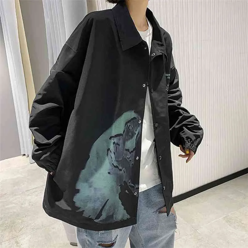 Hybskr męskie kurtki typu oversize Streetwear męskie dorywczo luźne wiatrówki płaszcze jesienne męskie kurtki z nadrukiem graficznym 210819