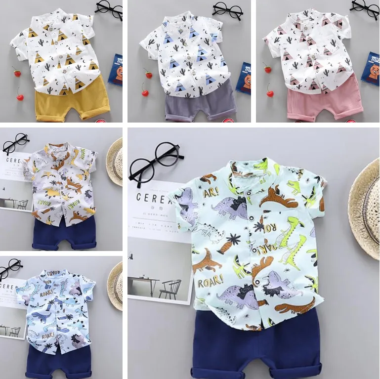 Baby Boy Outfits Barntecknad Skjortor Solid Short Pant 2st Sats Bomull Boys Tracksuits Boutique Toddler Kläder Set Sommarkläder 5639