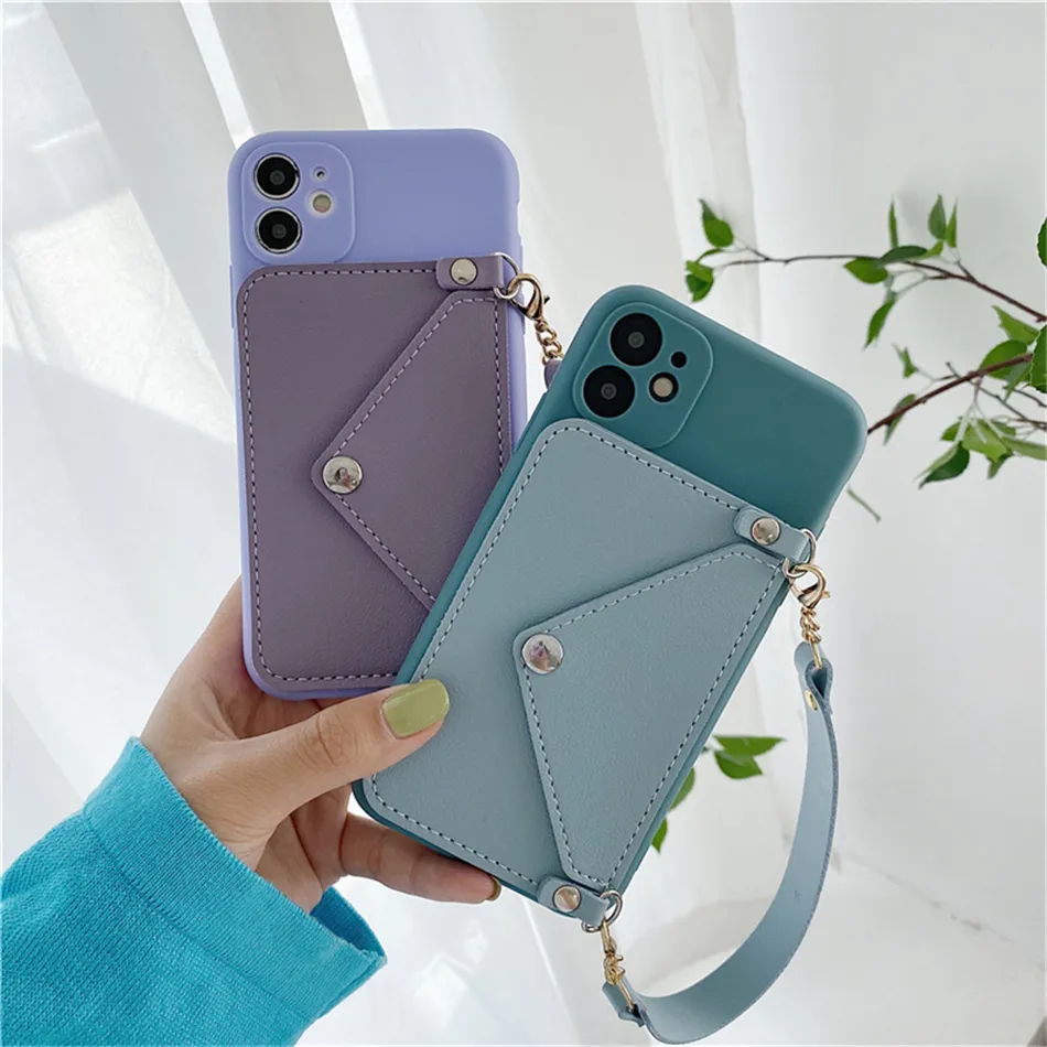 Wrist Strap With Hanging Rope Phone Cases For Huawei P40 Lite P30 P20 Lite Mate 40 30 20 Pro Soft Card Holder Back Cover