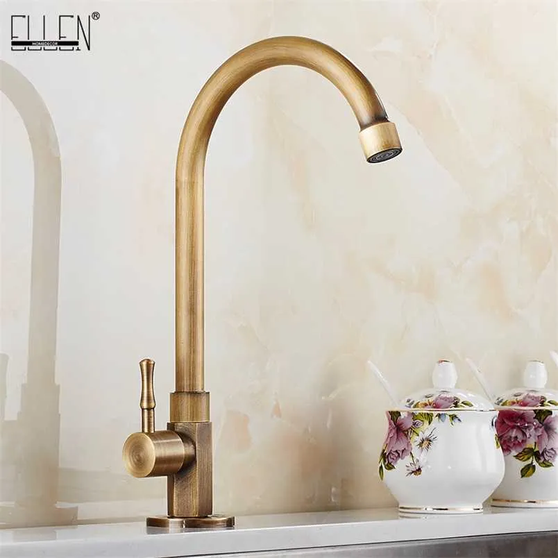 Cold Kitchen Sink Faucet Antique Bronze Finished 360 Degree Single Hole Water Tap Cooper Kitchen Tap ELK12 211108