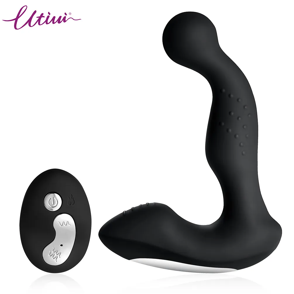 Utimi 12-level Prostate Stimulator Rechargeable Anal Vibrator Powerful Prostate Massager Remote Control Heating Function Black S18101905