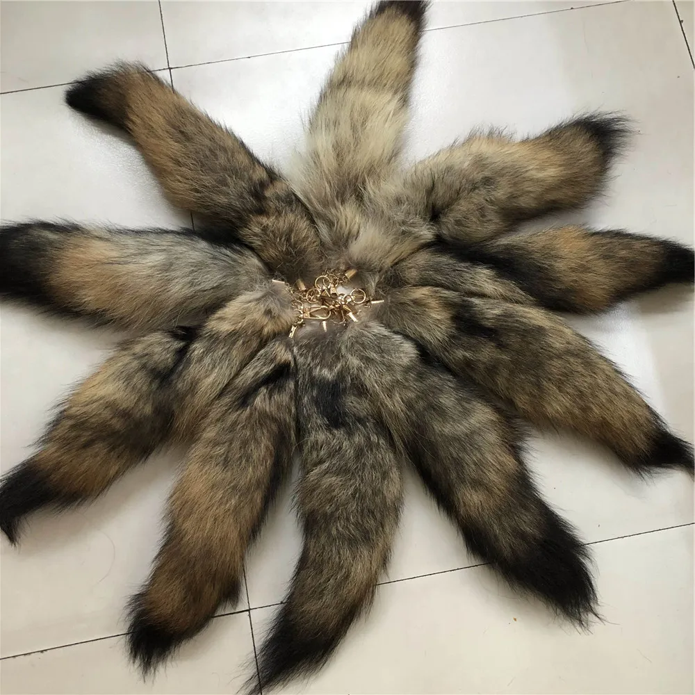 10-stcs/lot- 35 cm/14 'echte bush coyote fur staart sleutelhanger cosplay speelgoed sleutelhangersleuteltelefoon hangers