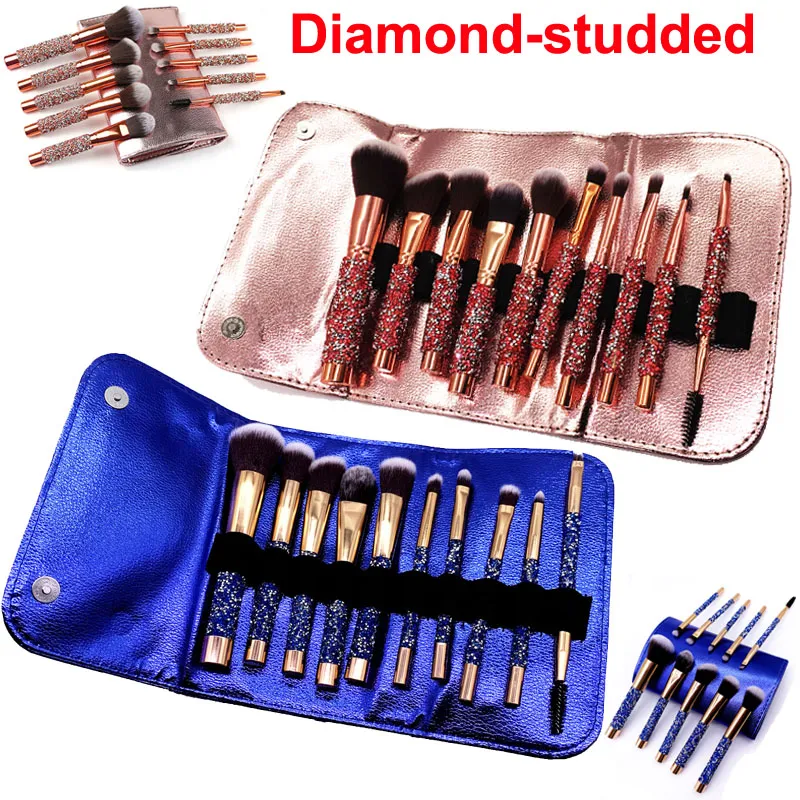 Pinceaux de maquillage Diamond 10 pcs set pinceau cosmétique avec sac Pinceau de maquillage professionnel Poudre Eye Foundation Blush Eyeliner Brow Brushes Kit