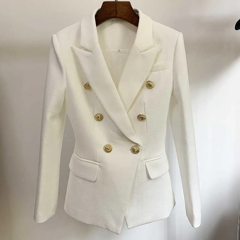 Blazer de lino de algodón Blazer Women Cubo azul Blanco blanco Menta Verde Verde Blazers de trabajo de trabajo de doble pecho de alta calidad 210930