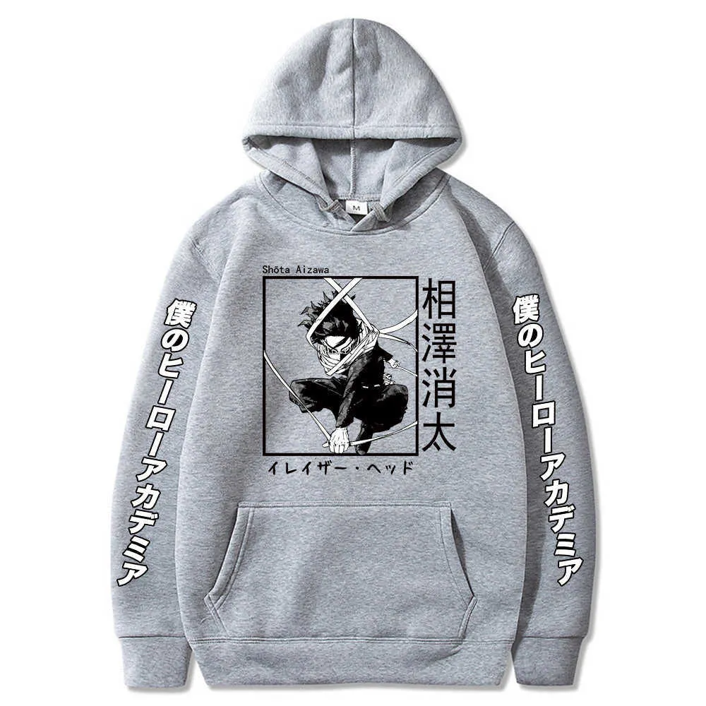 Kawaii My Hero Academia Hoodies Men Women Short Sleeve Sweatshirt Aizawa Shota Anime Manga Black Hoodies Tops Clothes Y0803