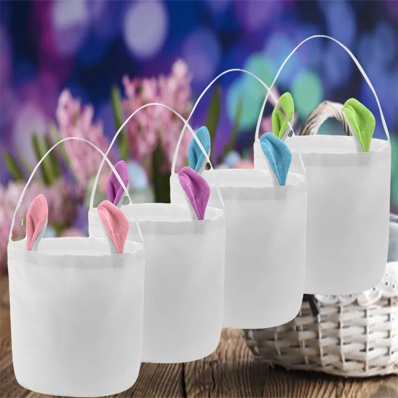 DIY Sublimation Pasen Bag Feestelijke Lege Polyester Lange Oren Konijnen Mand Warmte Transfer Coating Bunny Bucket Happy Pasen Home Festival Decor