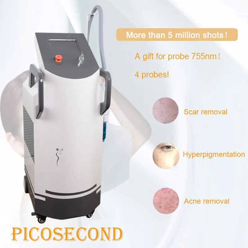 Les salons et les cliniques utilisent un deuxième laser Pico 2000mj 532nm 1064nm 755nm avec 4 têtes laser ND Yag pour Machine d'élimination de l'acné et des tatouages