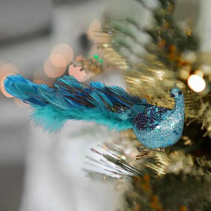 1pc Christmas Peacock Decor Ornaments Glitter Bird Home Xmas Tree