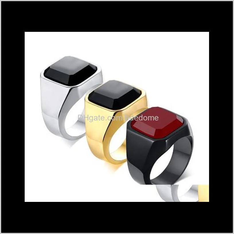 Mens Rings Stainless Steel Rings For Men Black Agate Stone Ring Designer Jewelry