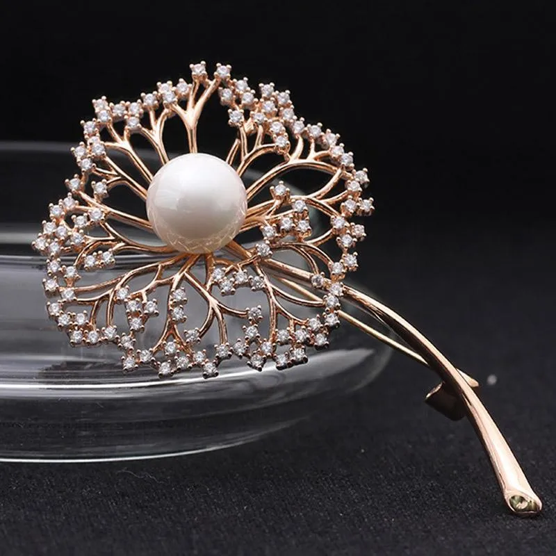 Pins, Brooches Blucome Perfect Cubic Zirconia Wedding Accessory Fashion Women Flower Brooch Pin Pearl Hijab Pins Bridal Bijoux